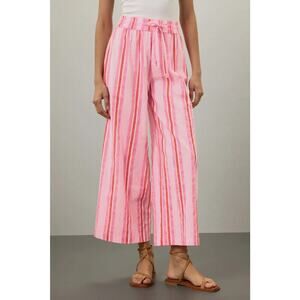 SZ Blockprints Striped Pull On High Rise Wide Leg Summer Trousers Pink Womens XS